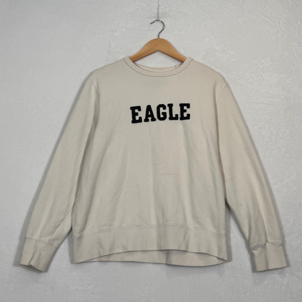 American Eagle Cream EAGLE Graphic Crewneck Sweatshirt Medium